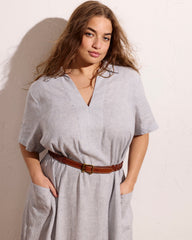 Padma Polo Neck Linen Blend Dress - Beach Stripe