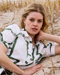 Luisa Short Sleeve Linen Blend Shirt - Green Paint Print