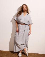 Padma Polo Neck Linen Blend Dress - Beach Stripe