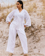 Elio V-Neck Linen Blend Top - Mayfair Stripe