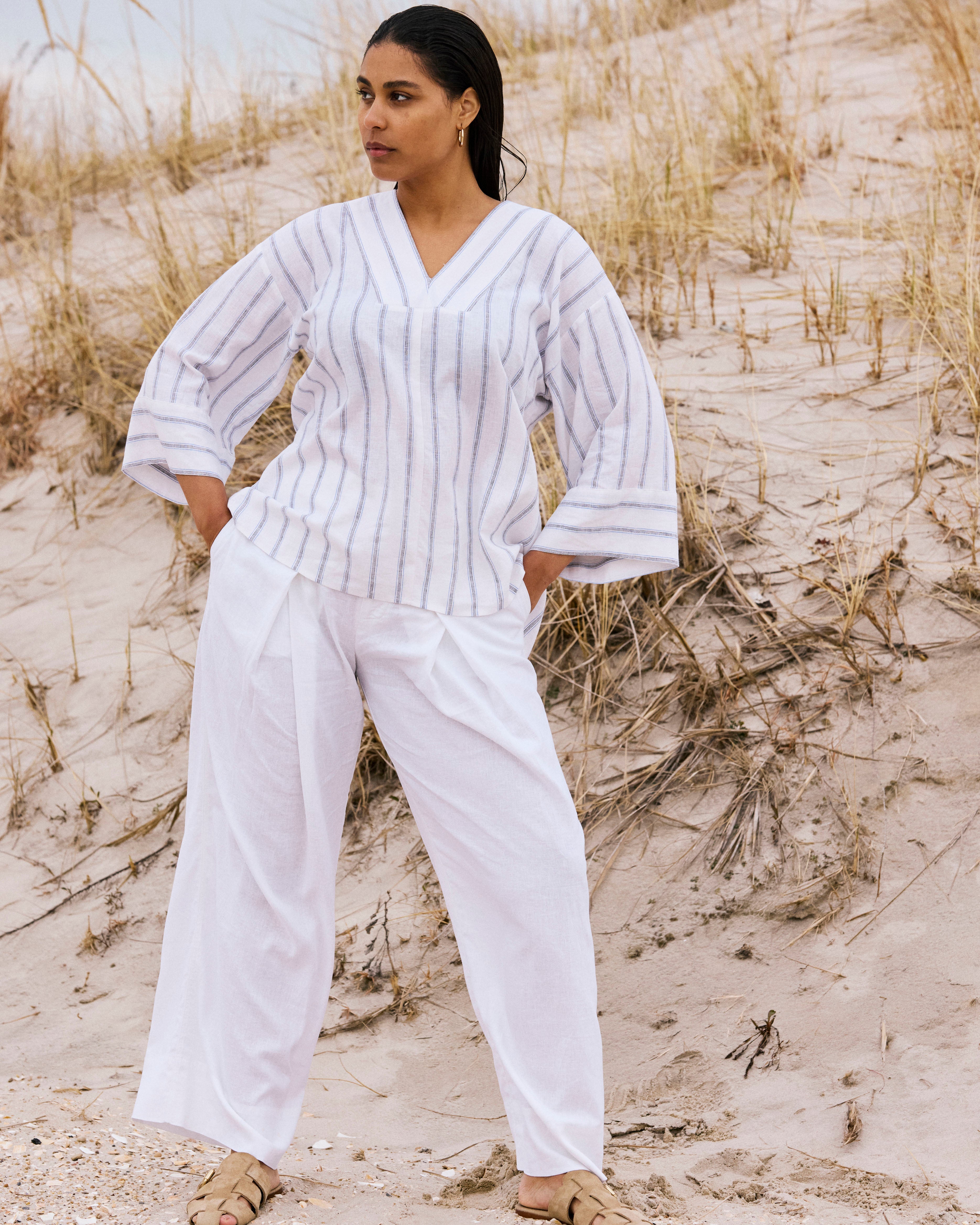 Marley Wide Leg Linen Blend Pants - White