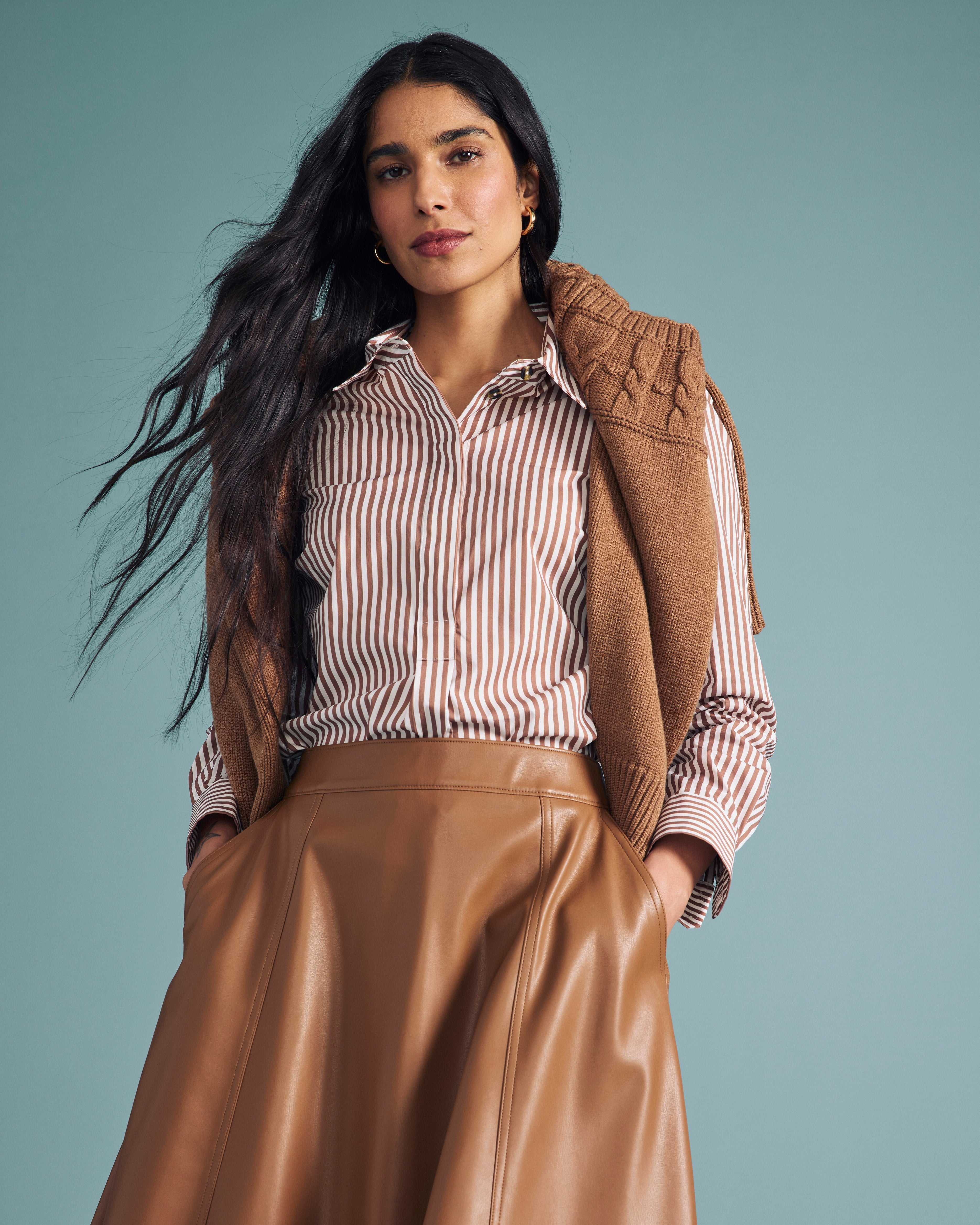 Elbe Popover Stretch Poplin Shirt Classic Fit - Allspice/White Stripe