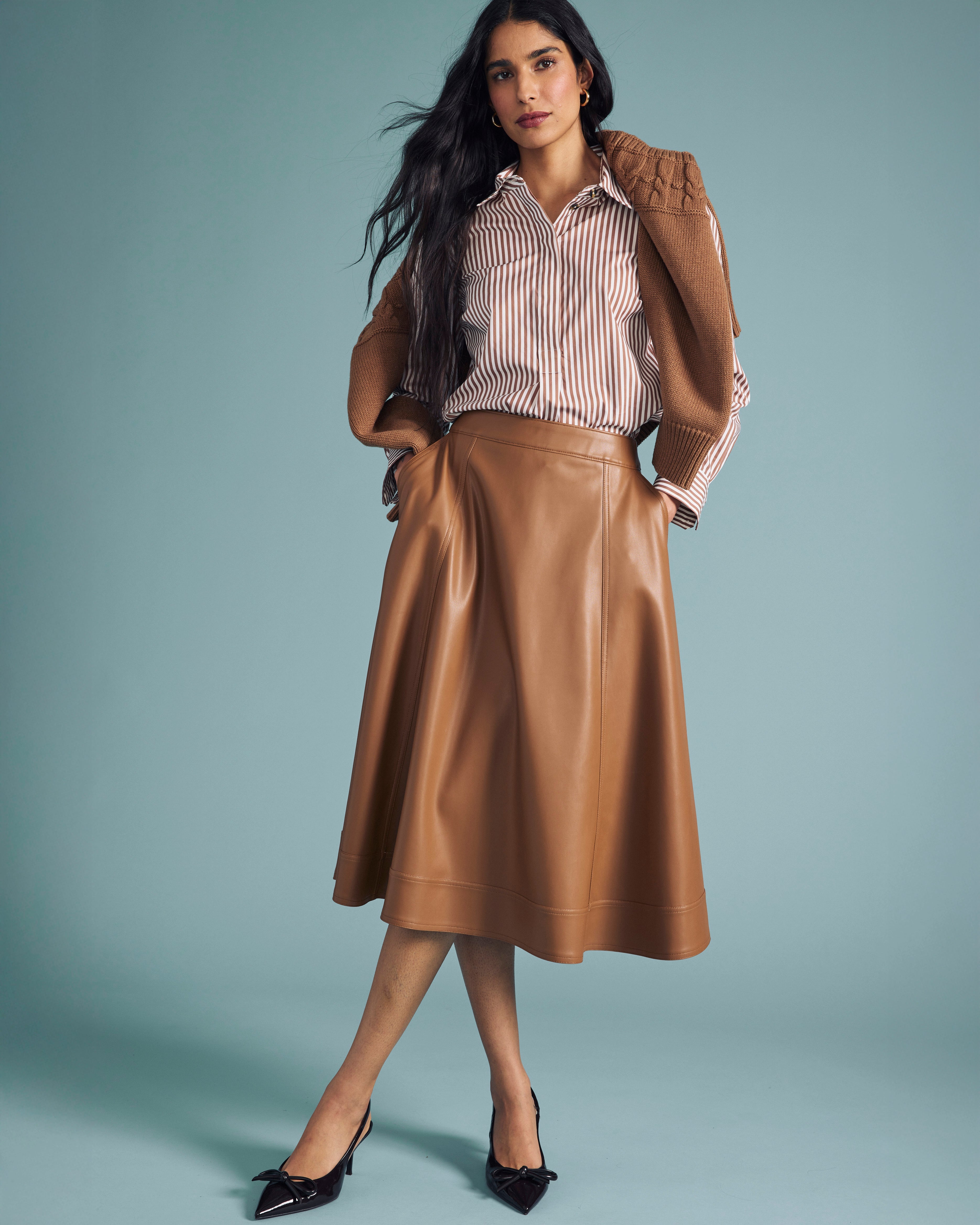 Elbe Popover Stretch Poplin Shirt Classic Fit - Allspice/White Stripe
