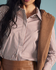 Elbe Popover Stretch Poplin Shirt Classic Fit - Allspice/White Stripe