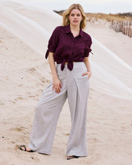 Luisa Short Sleeve Linen Blend Shirt - Acai