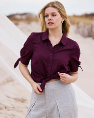 Luisa Short Sleeve Linen Blend Shirt - Acai