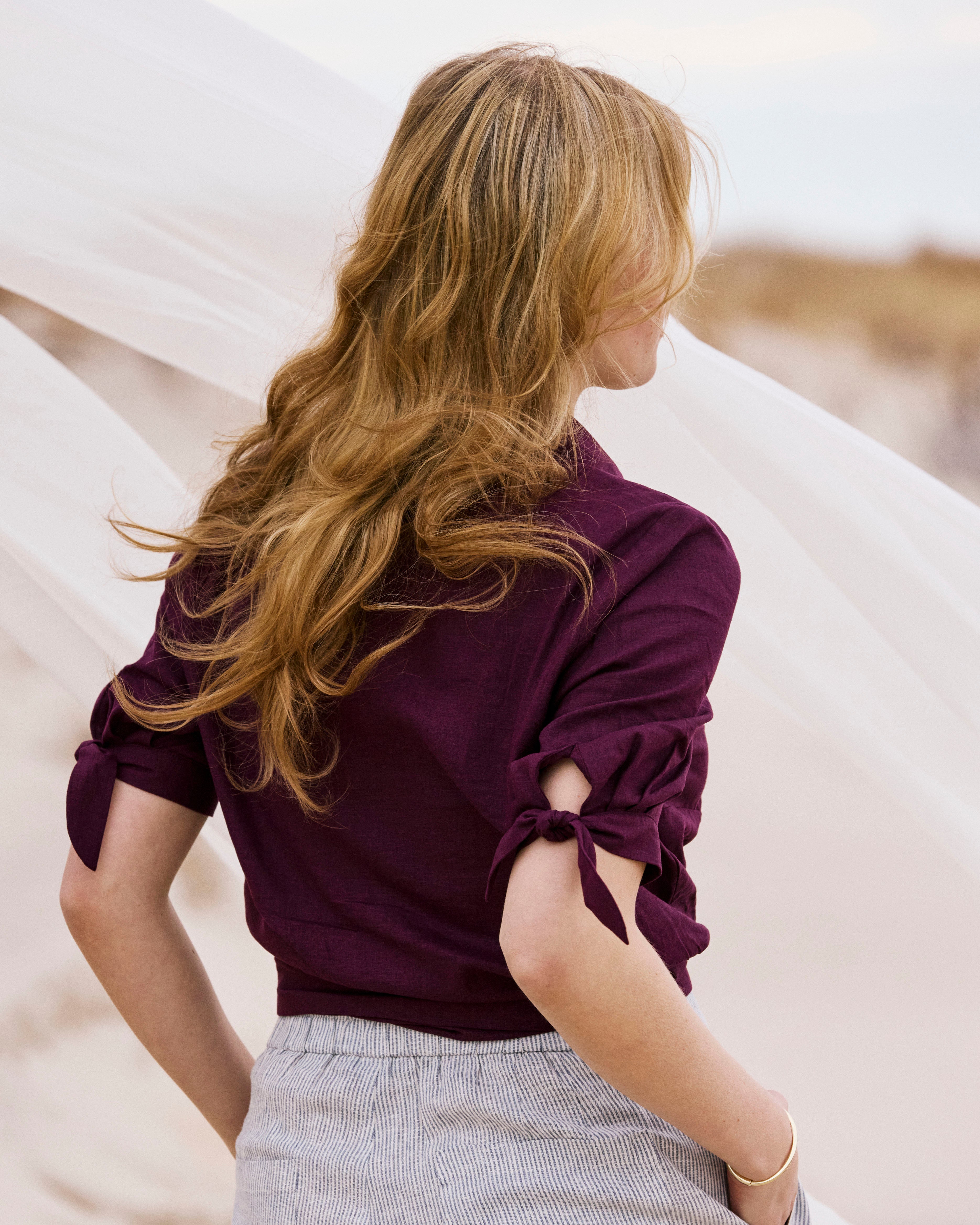 Luisa Short Sleeve Linen Blend Shirt - Acai