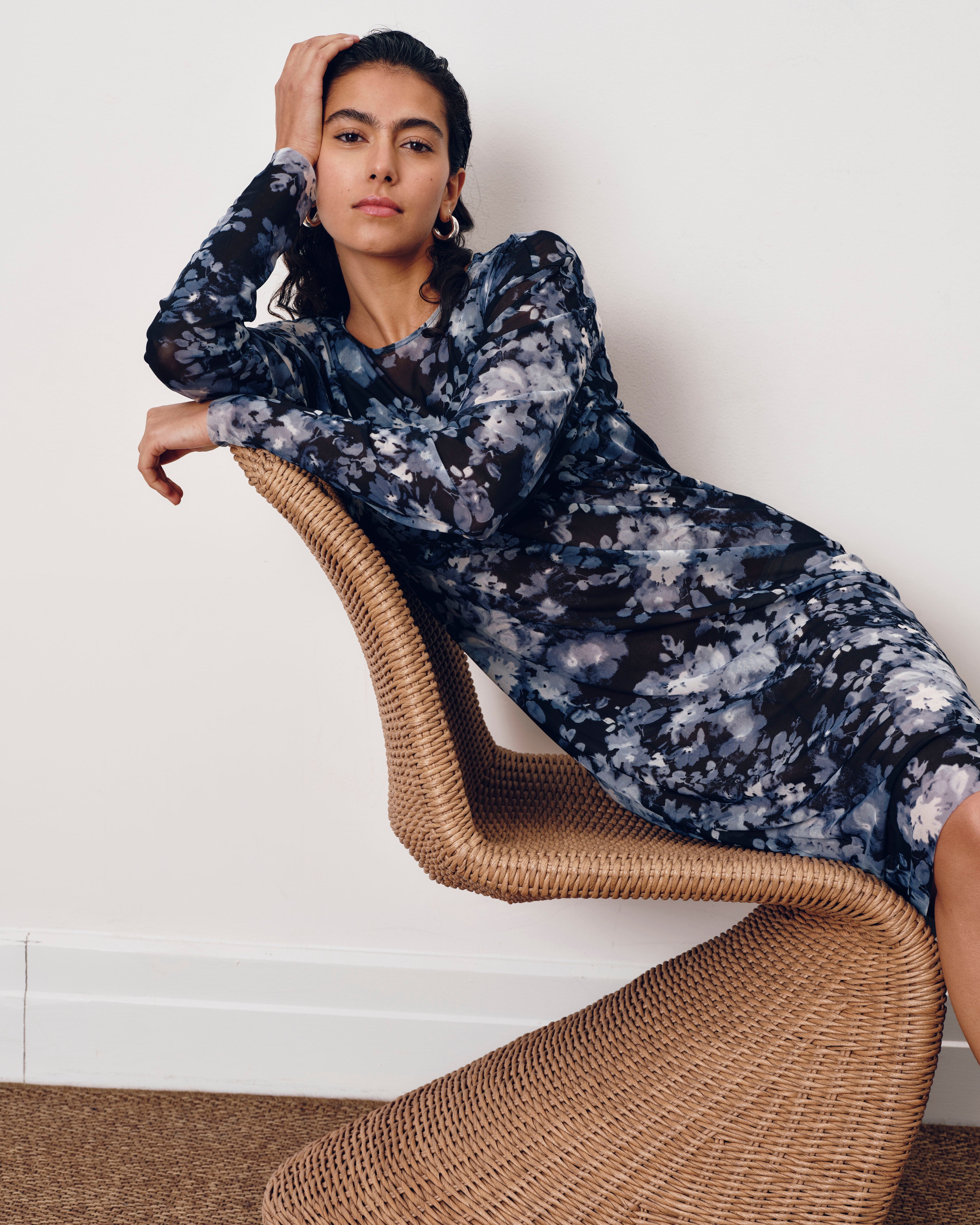 Thames Fog Dress - Tumbling Bouquet Print