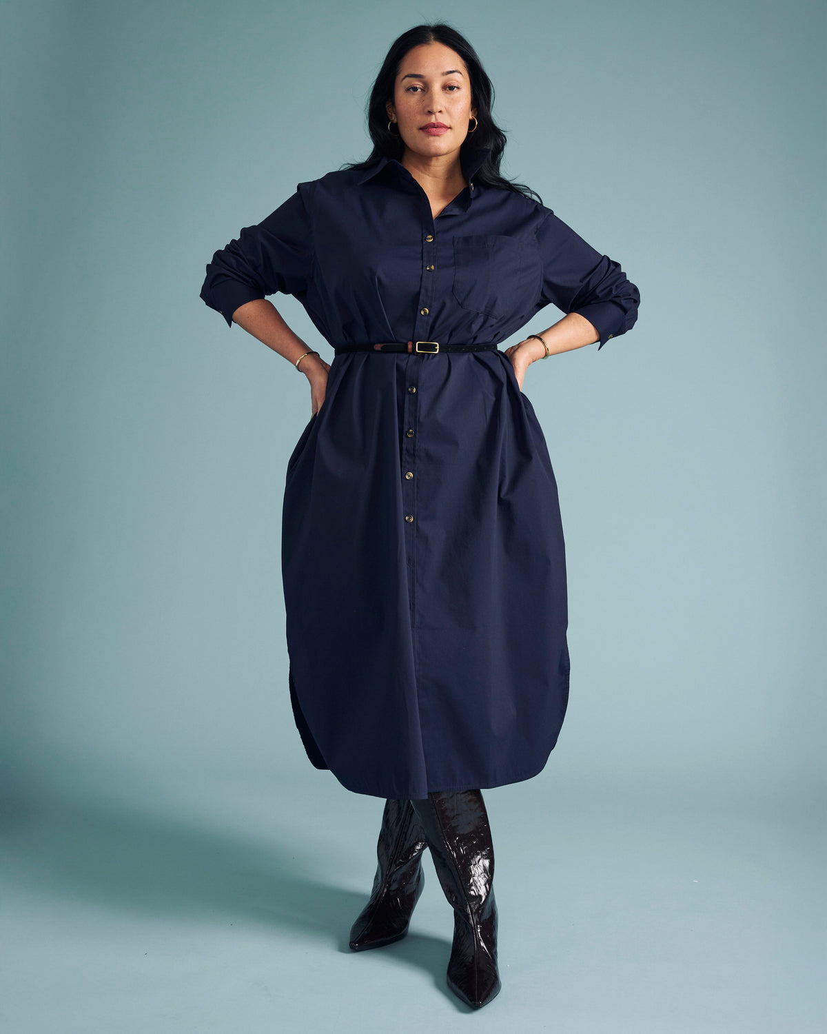 Odeon Stretch Poplin Shirtdress - Navy