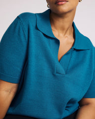 Savvy Fine Knit Short Sleeve Polo Sweater - Blue Beetle