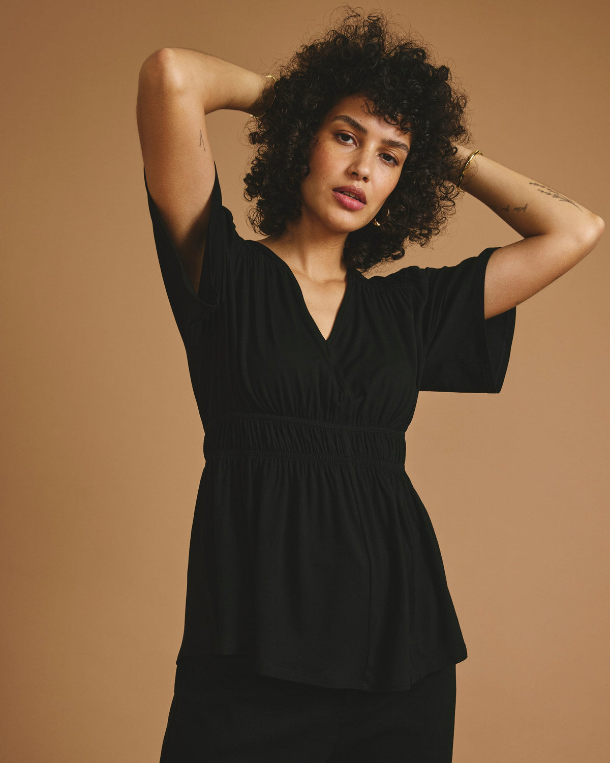 Flora Liquid Jersey Top - Black