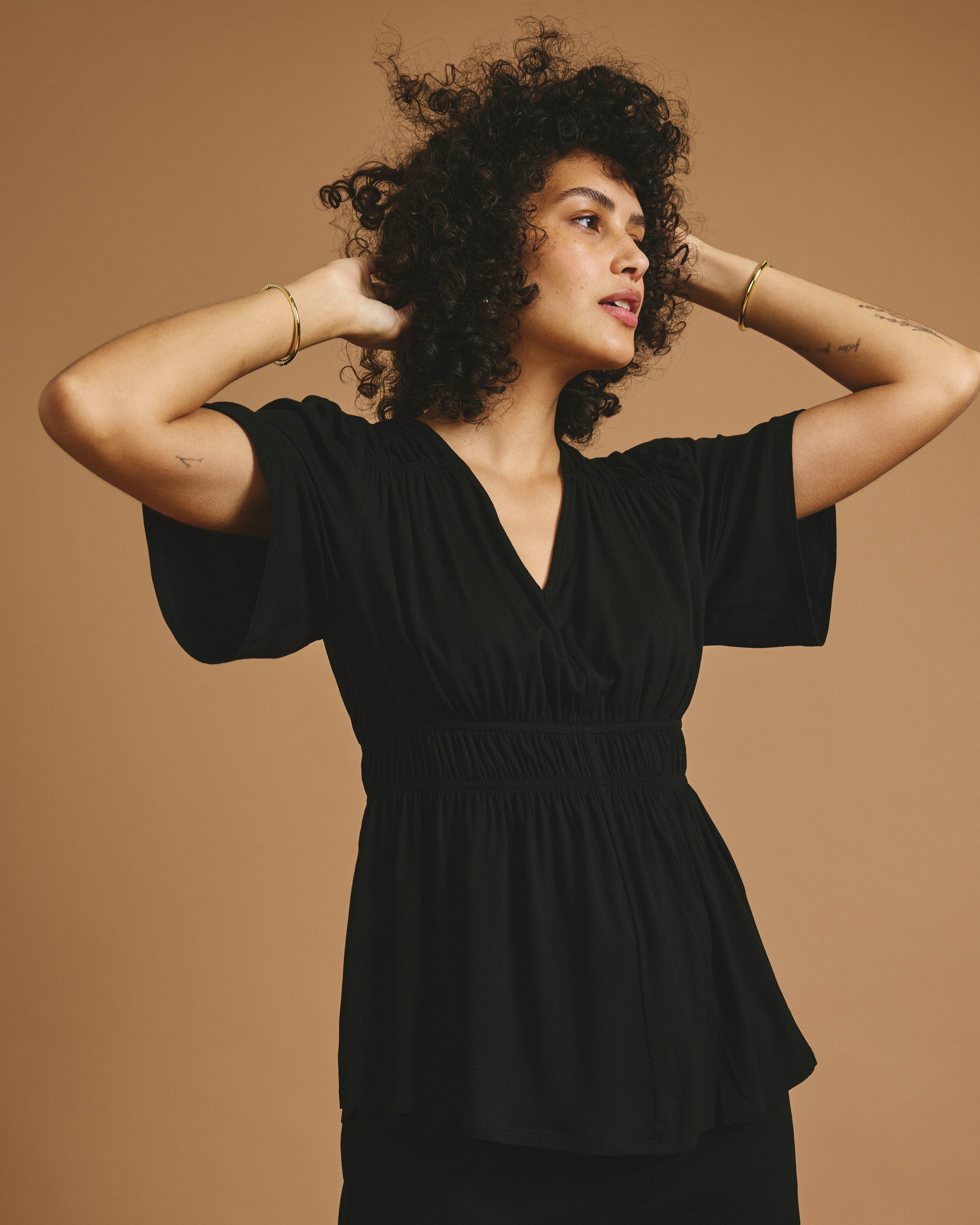 Flora Liquid Jersey Top - Black