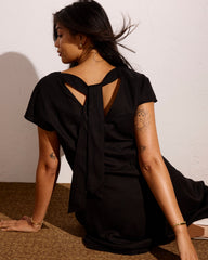 Louvre Bow Back Linen Blend Dress - Black