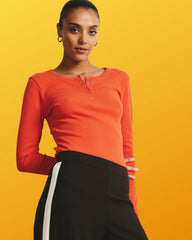 Henley Long Sleeve Ribbed Tee - Poppy