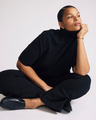 Savvy Fine Knit Turtleneck Sweater Top - Black
