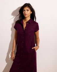 Dune Linen Blend Shirtdress - Acai