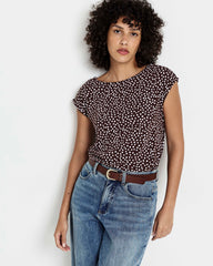 Heatwave Divine Jersey Flared Top - Brown/White Dot Print