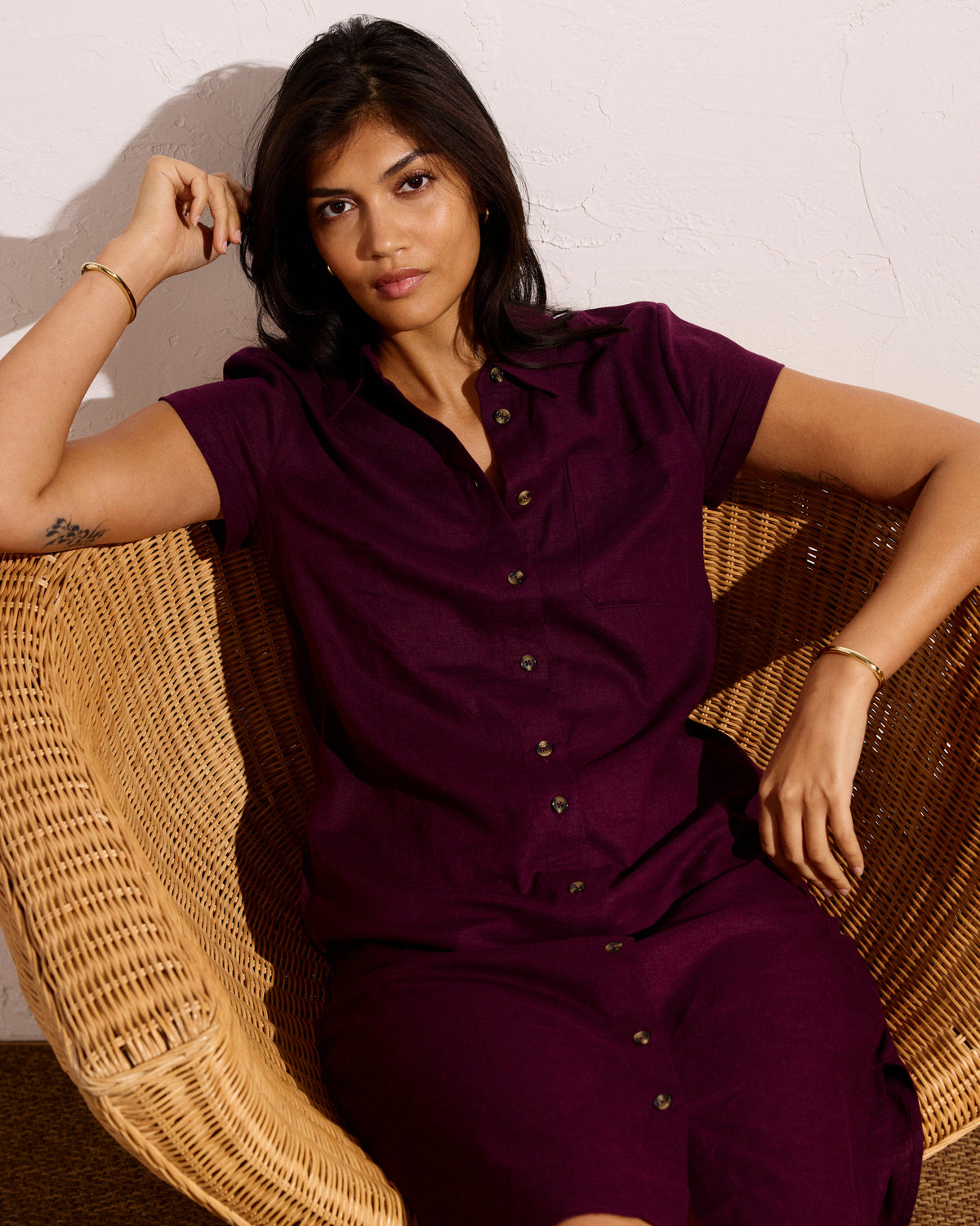 Dune Linen Blend Shirtdress - Acai