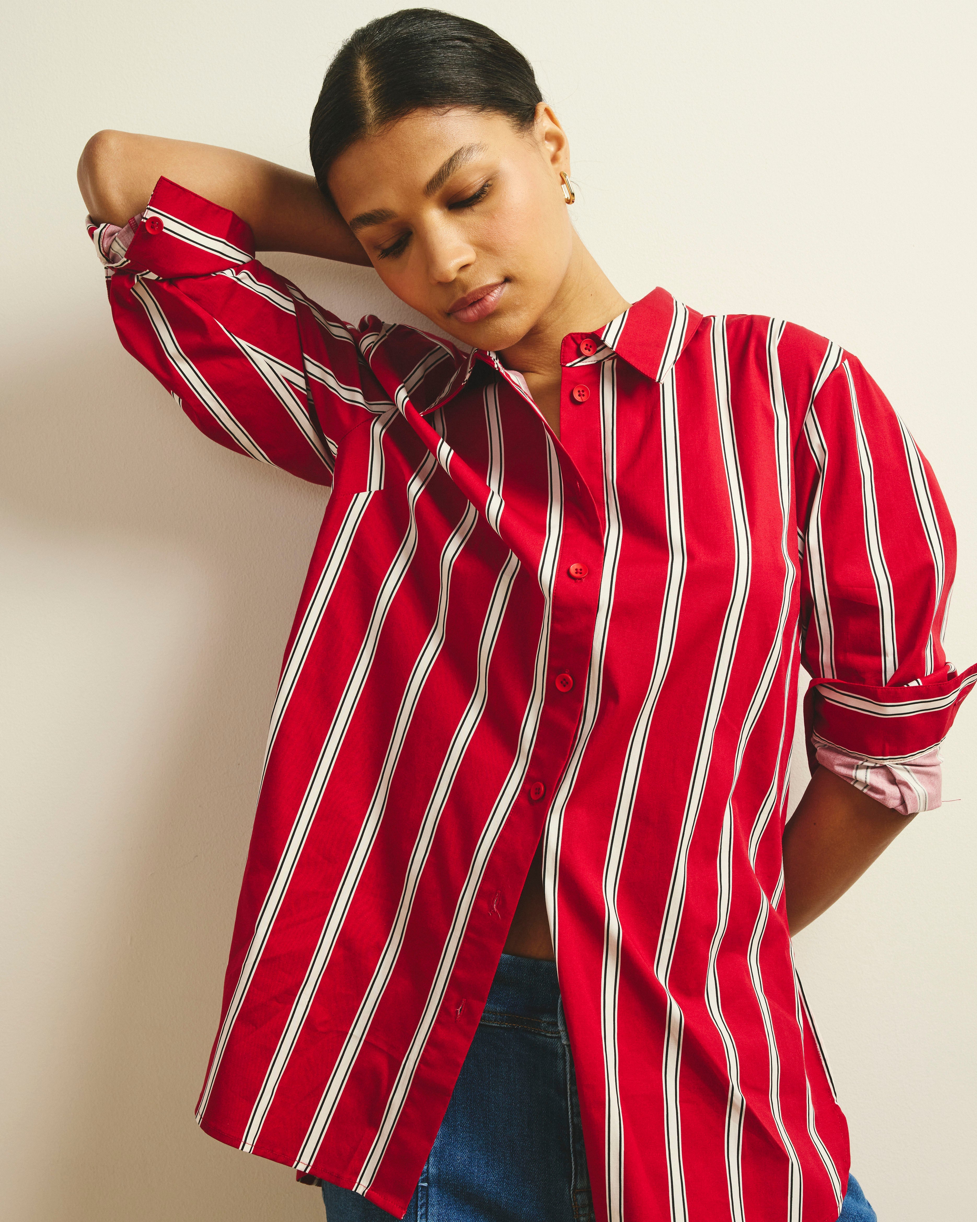 The Artist Oversized Poplin Shirt - Red/Black/White Stripe