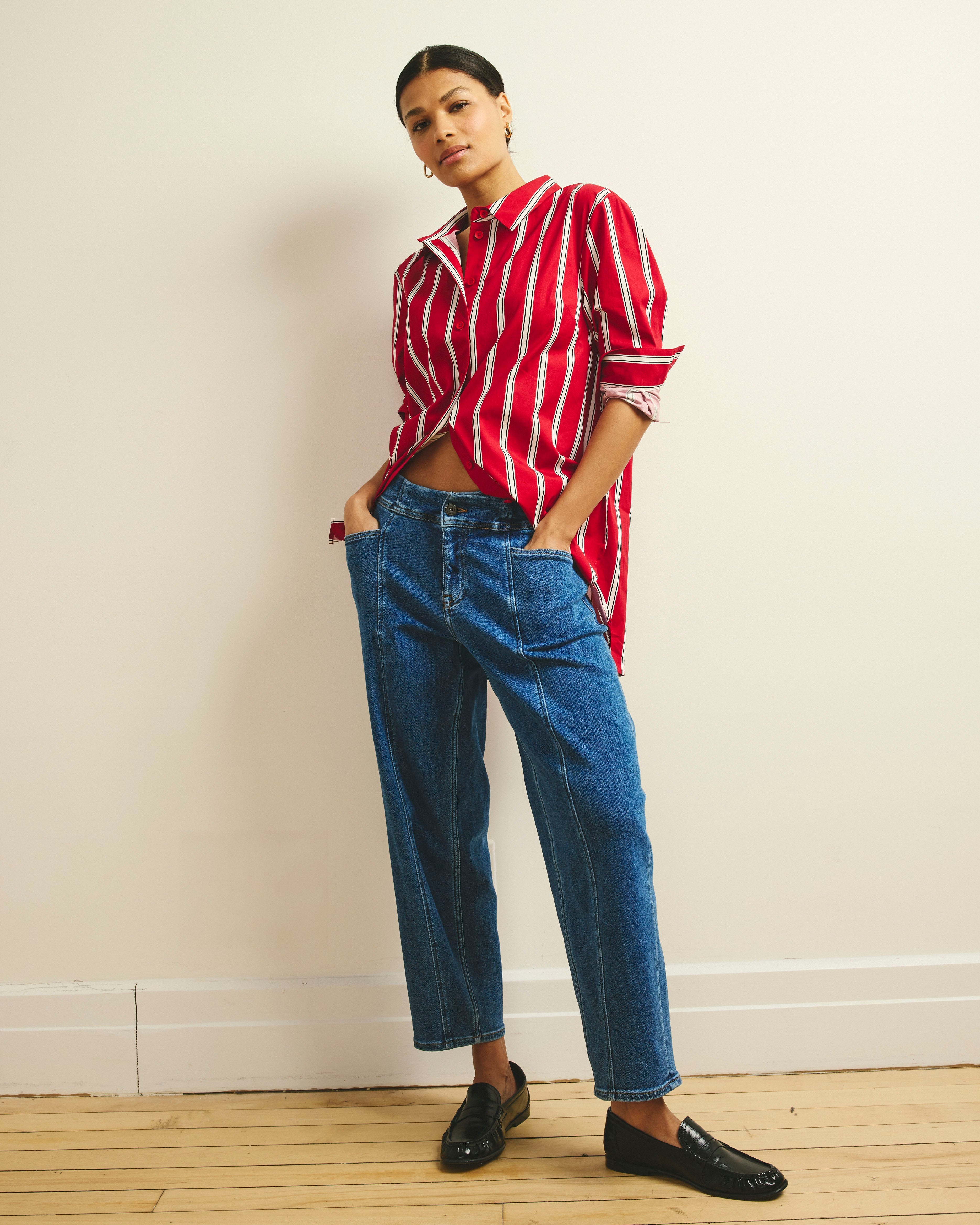 The Artist Oversized Poplin Shirt - Red/Black/White Stripe