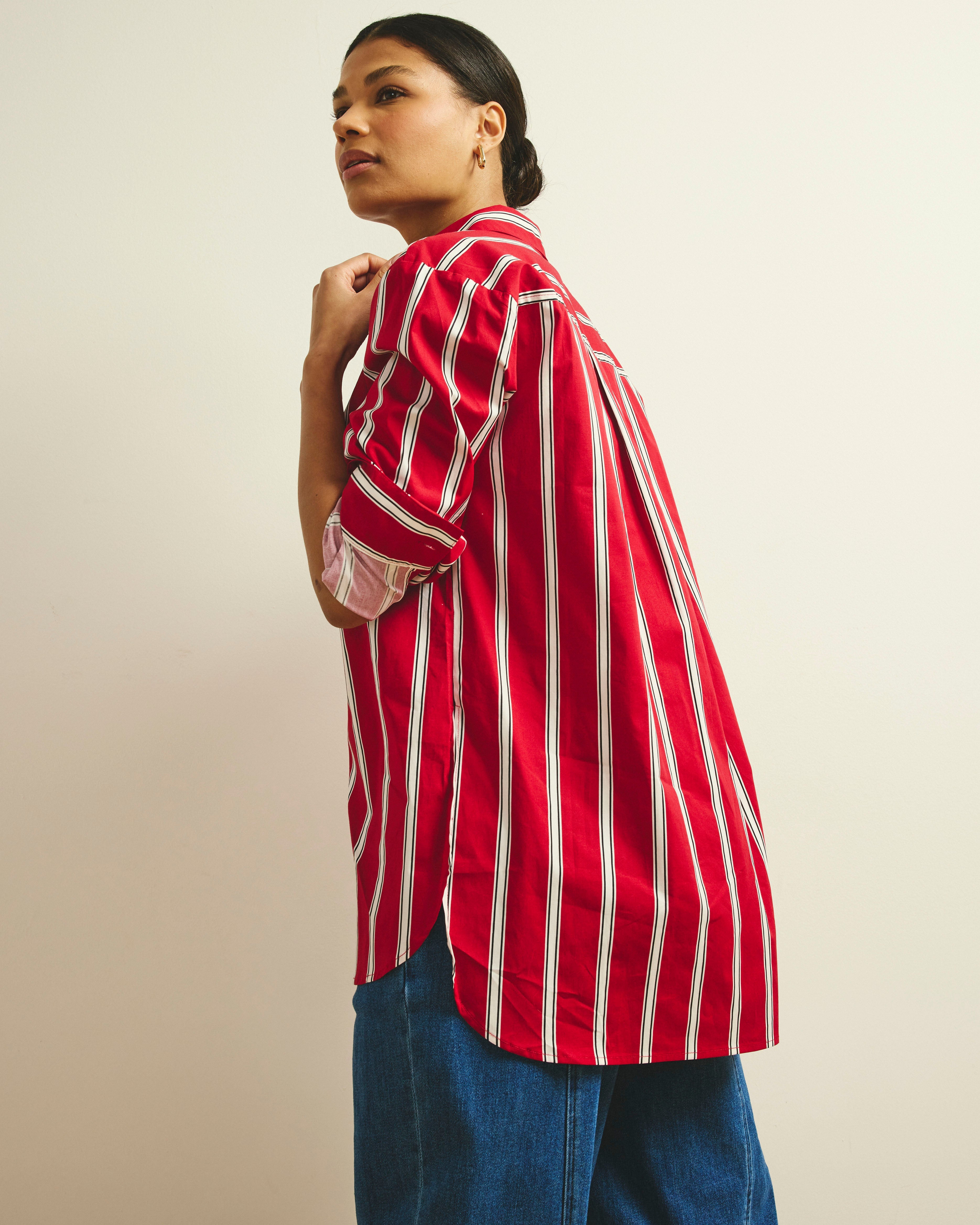 The Artist Oversized Poplin Shirt - Red/Black/White Stripe