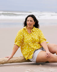 Luisa Short Sleeve Linen Blend Shirt - Yellow Confetti Print