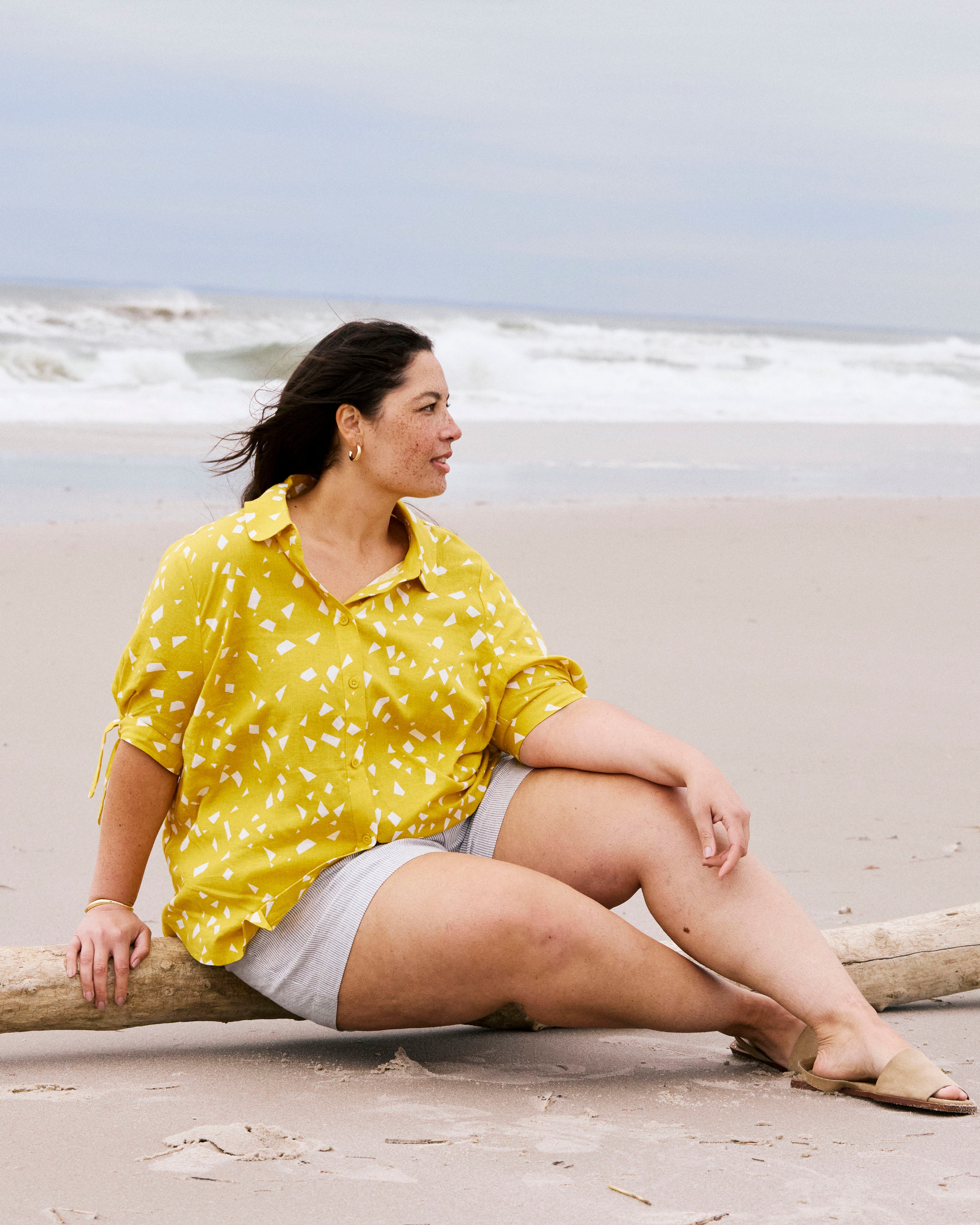 Luisa Short Sleeve Linen Blend Shirt - Yellow Confetti Print