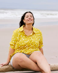 Luisa Short Sleeve Linen Blend Shirt - Yellow Confetti Print