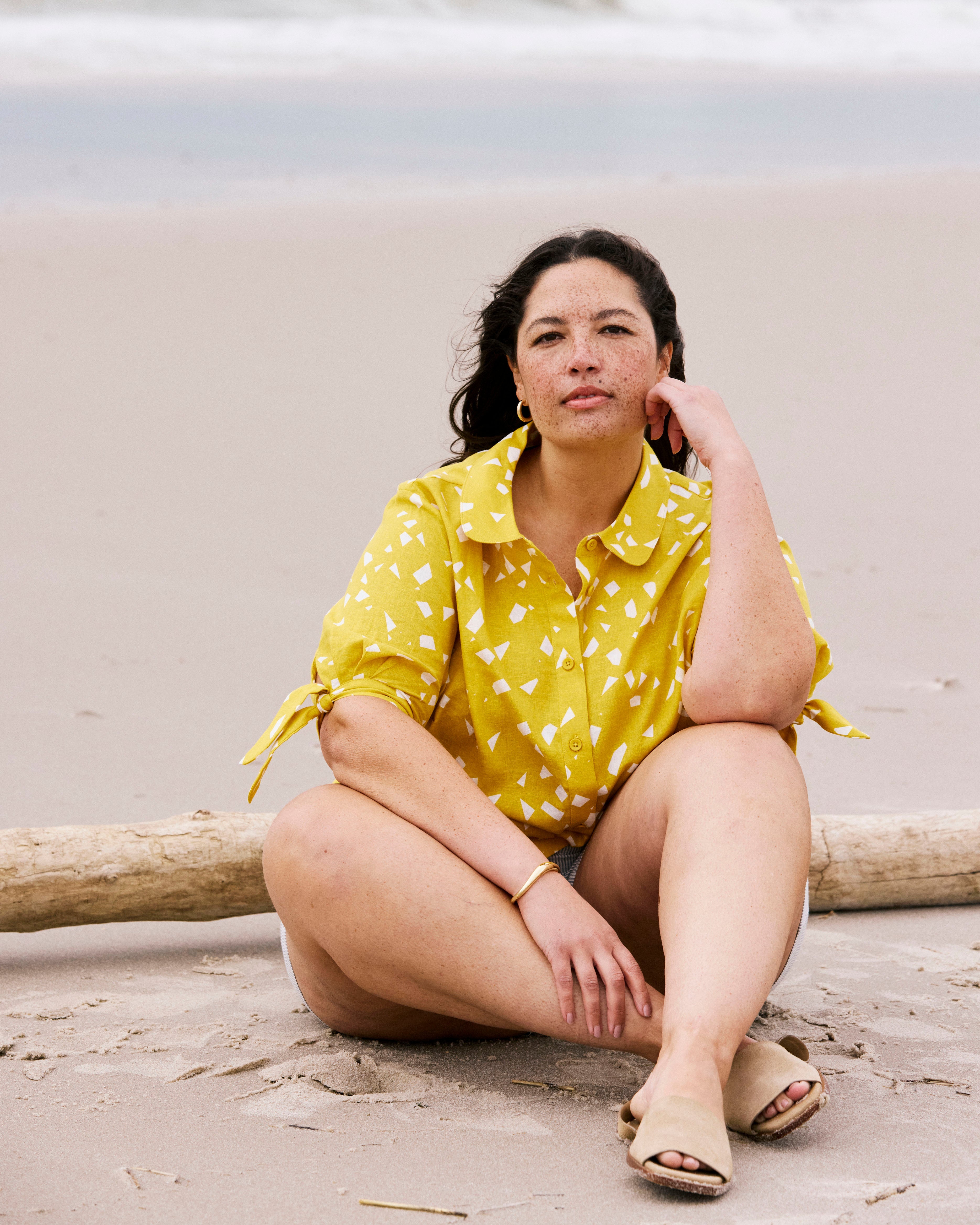 Luisa Short Sleeve Linen Blend Shirt - Yellow Confetti Print