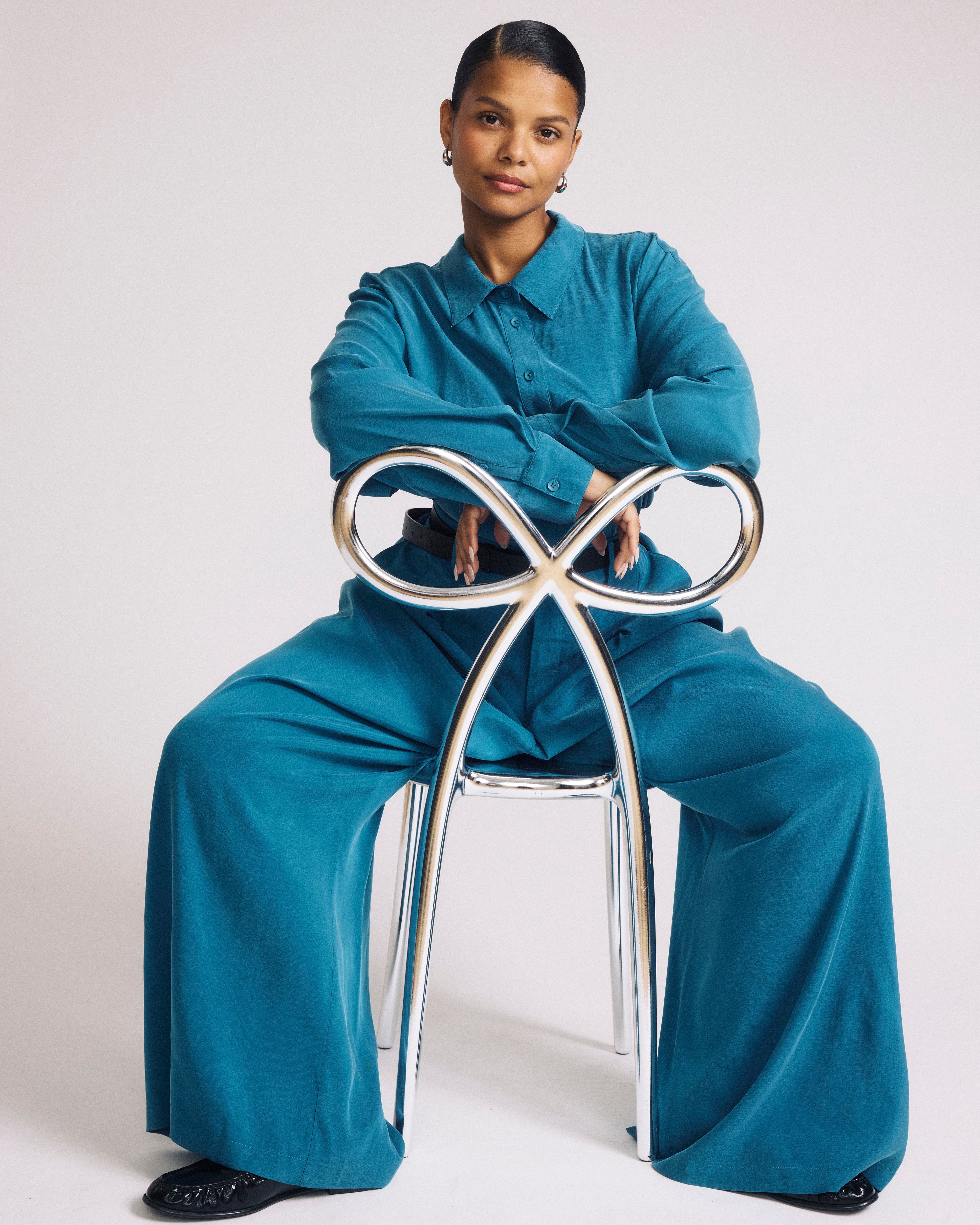 Palais Cooling Cupro Wide Leg Pant - Blue Beetle