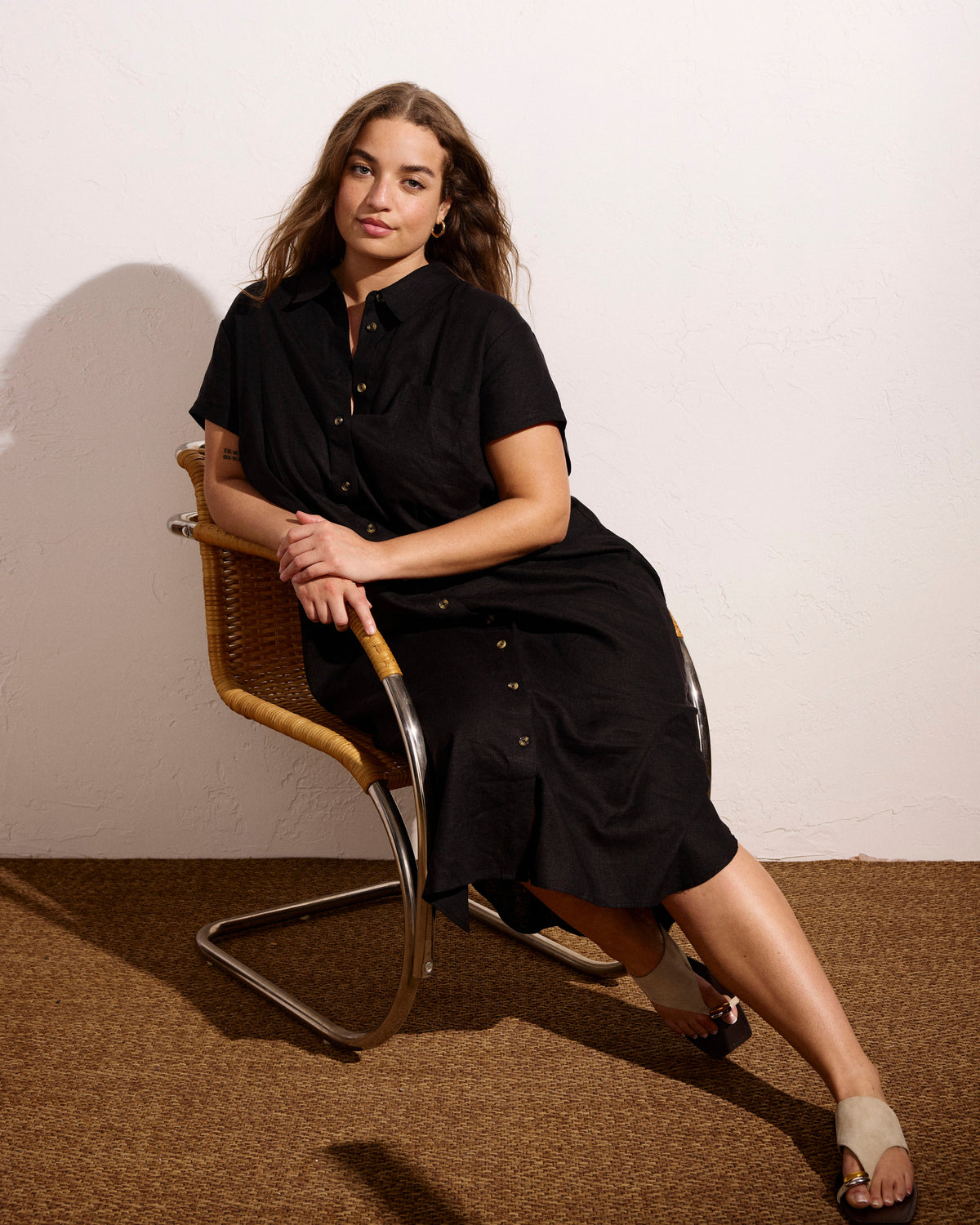 Dune Linen Blend Shirtdress - Black