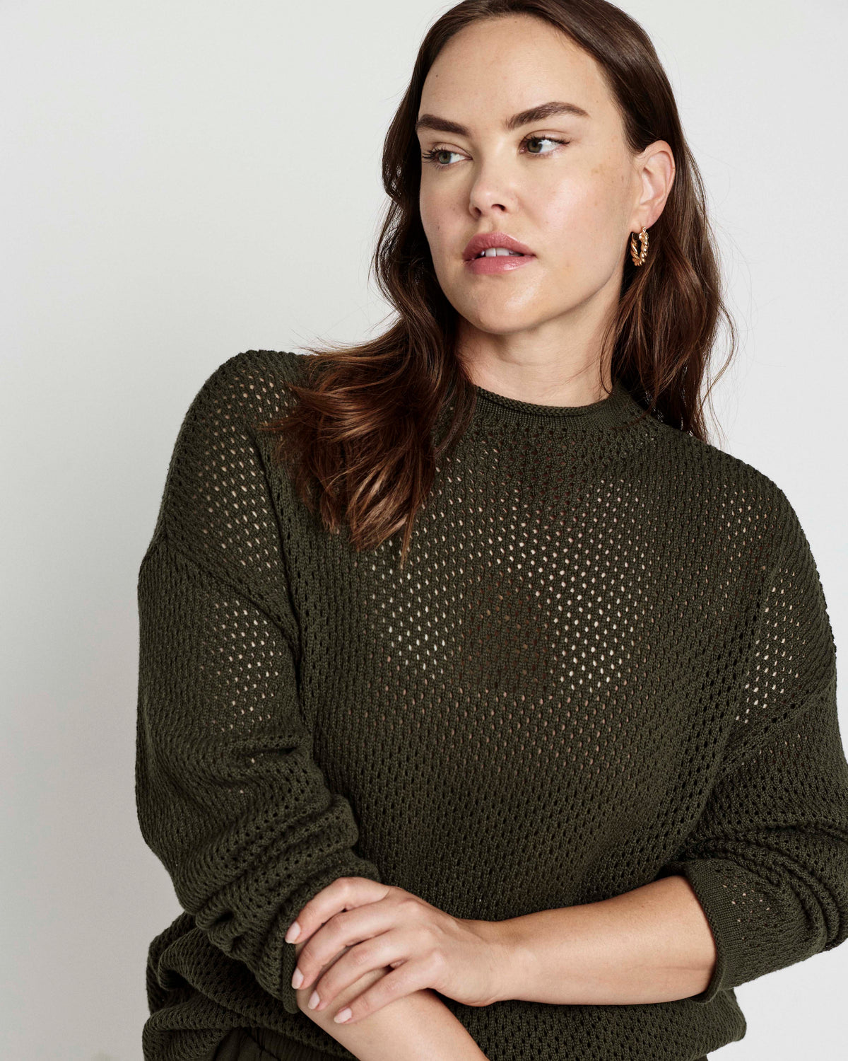 Positano Pointelle Mock Neck Sweater - Camo