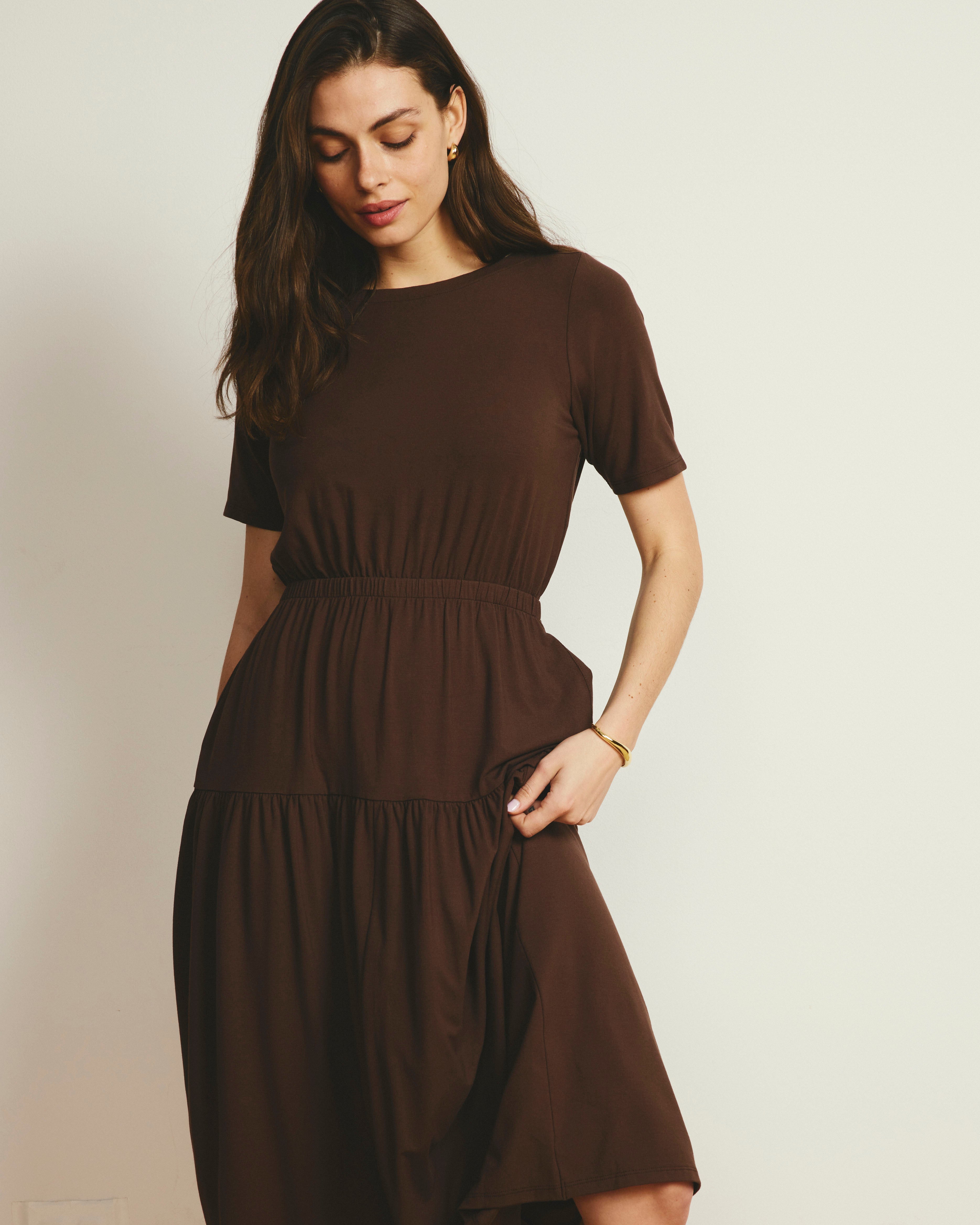 Thea Divine Jersey Midi Dress - Peppercorn
