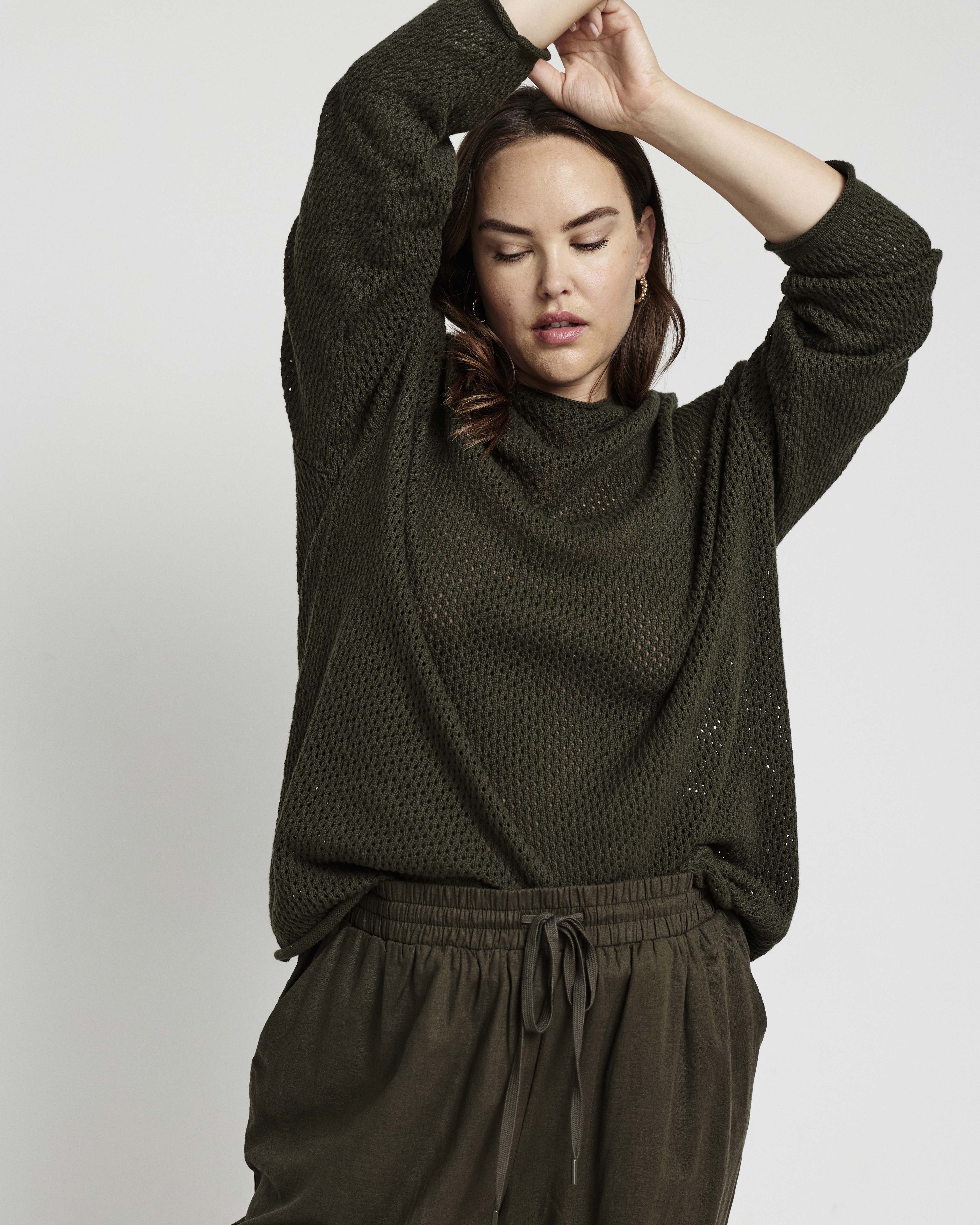 Positano Pointelle Mock Neck Sweater - Camo