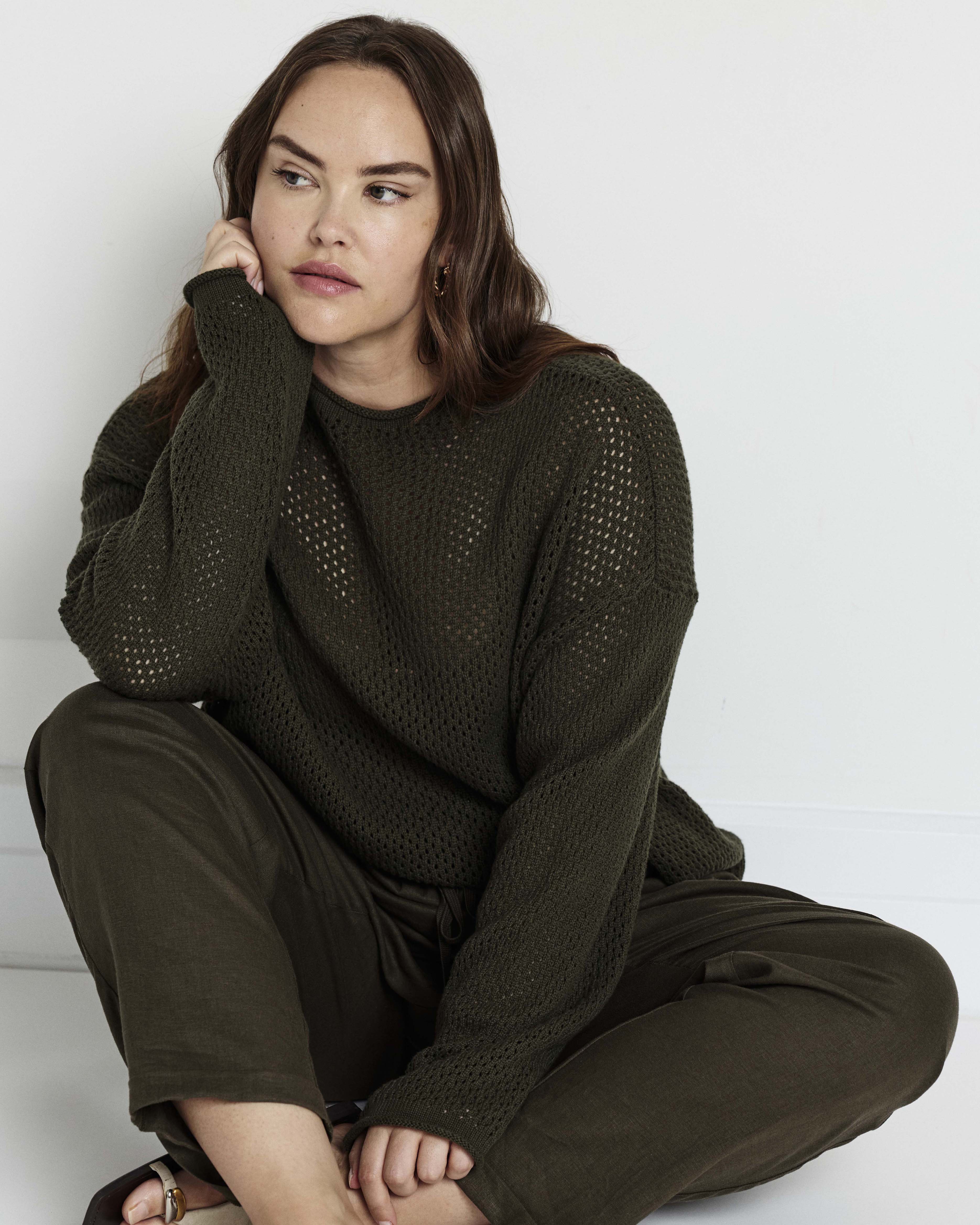 Positano Pointelle Mock Neck Sweater - Camo