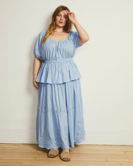 Tosca Embroidered Linen Blend Maxi Skirt - Cielo Blue