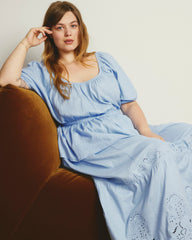 Tosca Embroidered Linen Blend Maxi Skirt - Cielo Blue