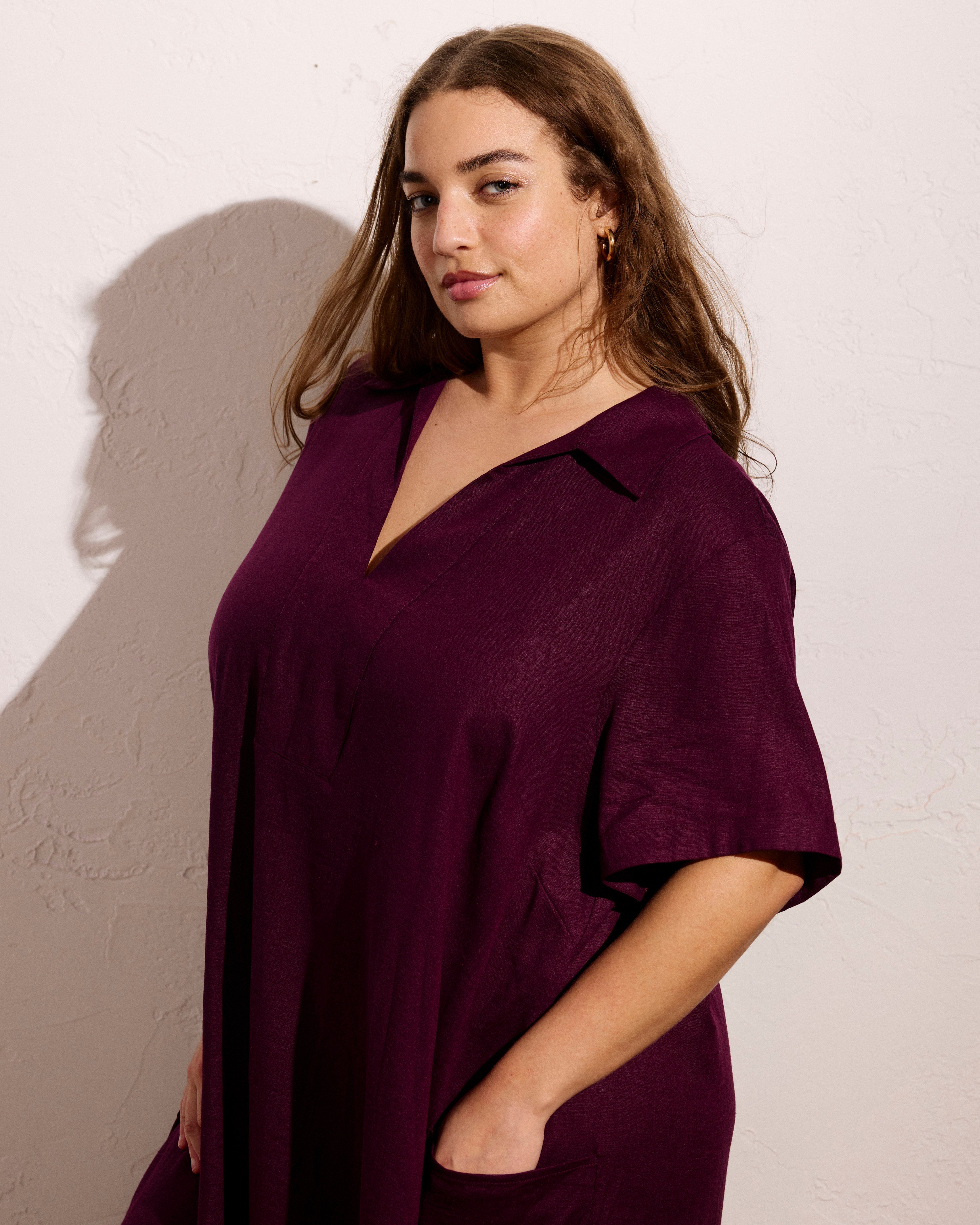 Padma Polo Neck Linen Blend Dress - Acai