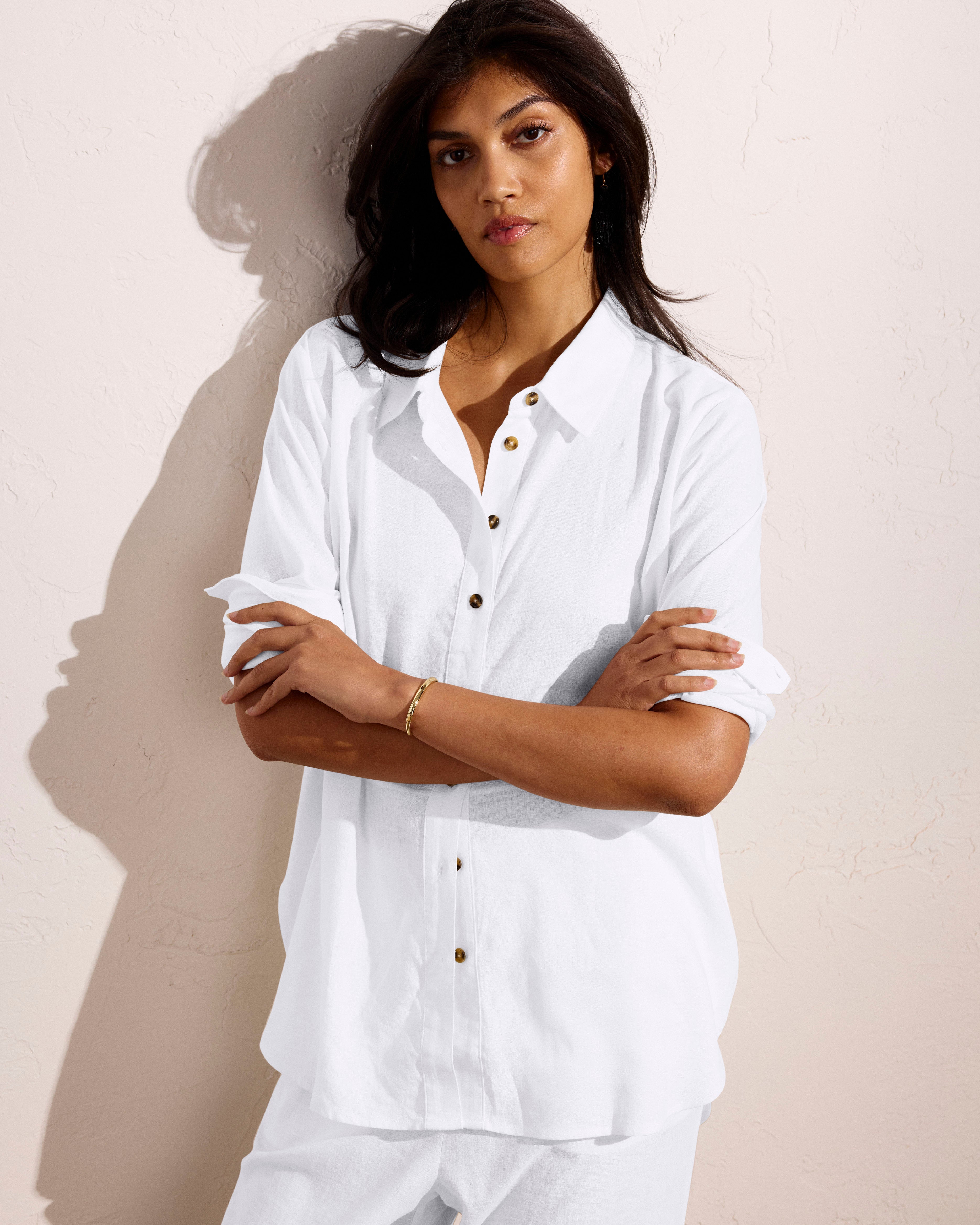 Dawn Linen Blend Hi Low Tunic - White