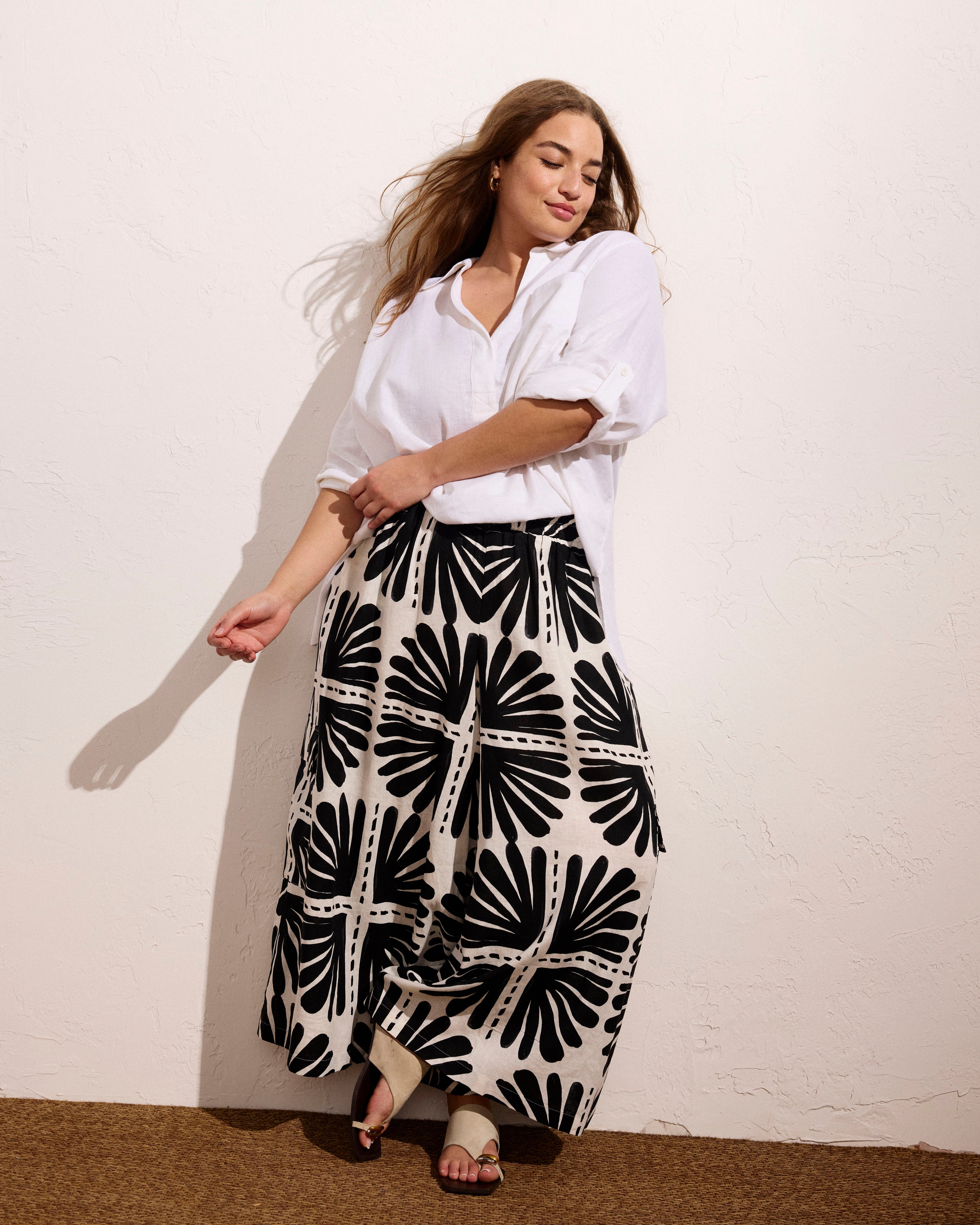 Palazzo Cargo Linen Blend Pant - Ink Bloom Print