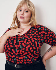 Lily Liquid Jersey V-Neck Stovepipe Tee - Very Cherry Print