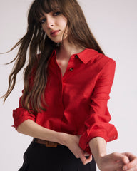 Elbe Stretch Linen Blend Shirt - Brilliant Red