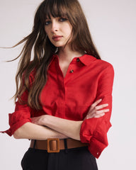 Elbe Stretch Linen Blend Shirt - Brilliant Red
