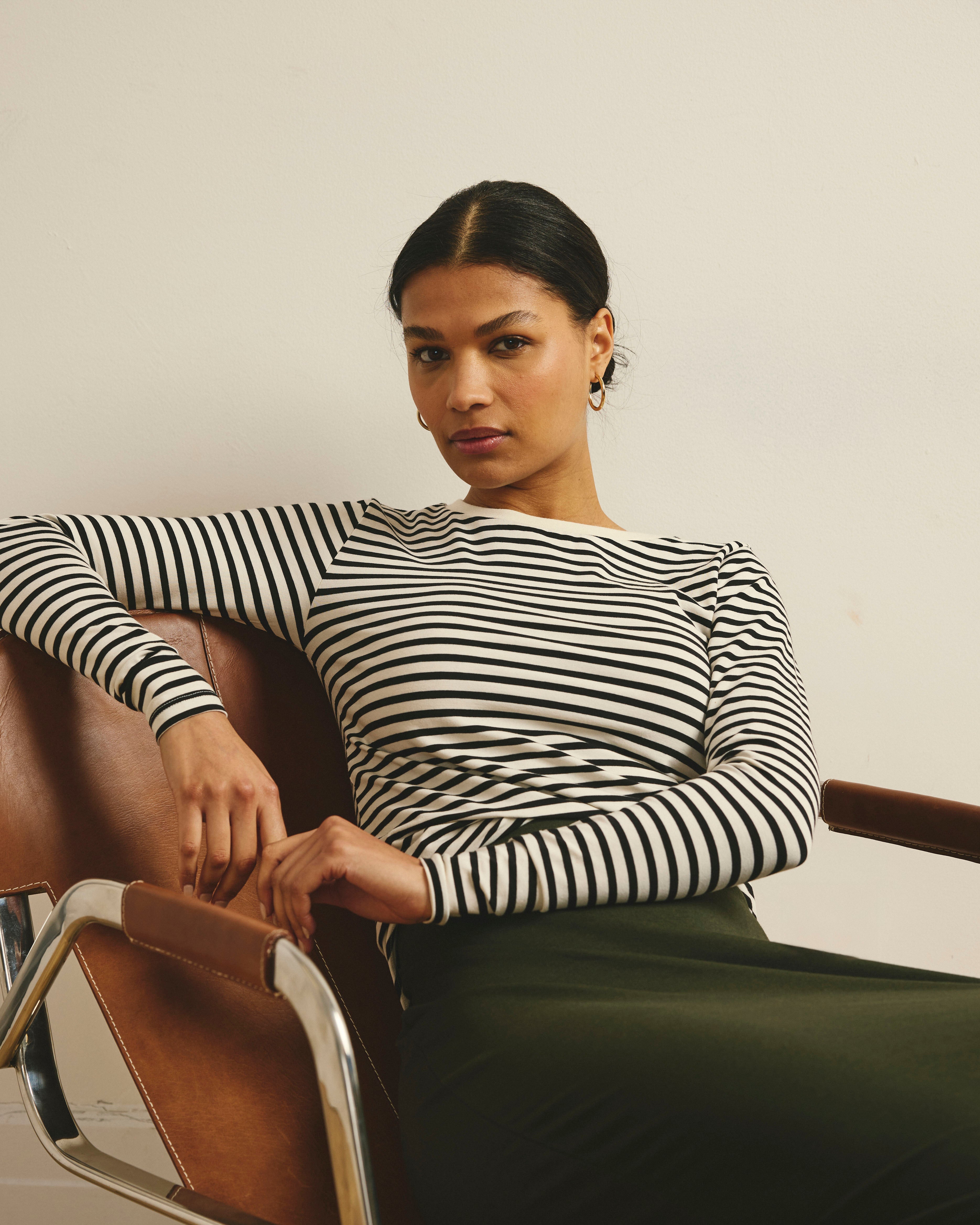 Long Sleeve Tee Rex - Ecru/Black Stripe