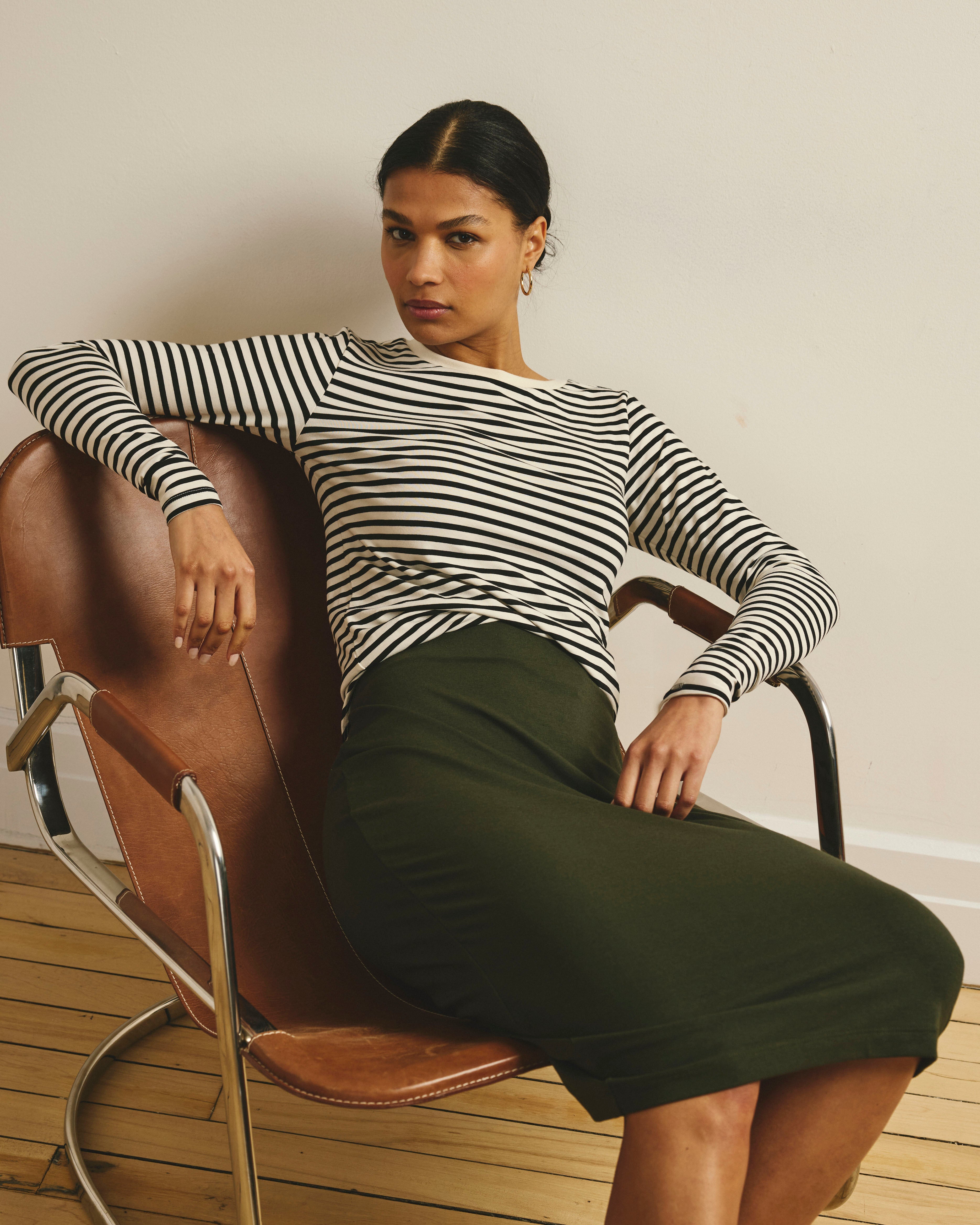 Long Sleeve Tee Rex - Ecru/Black Stripe