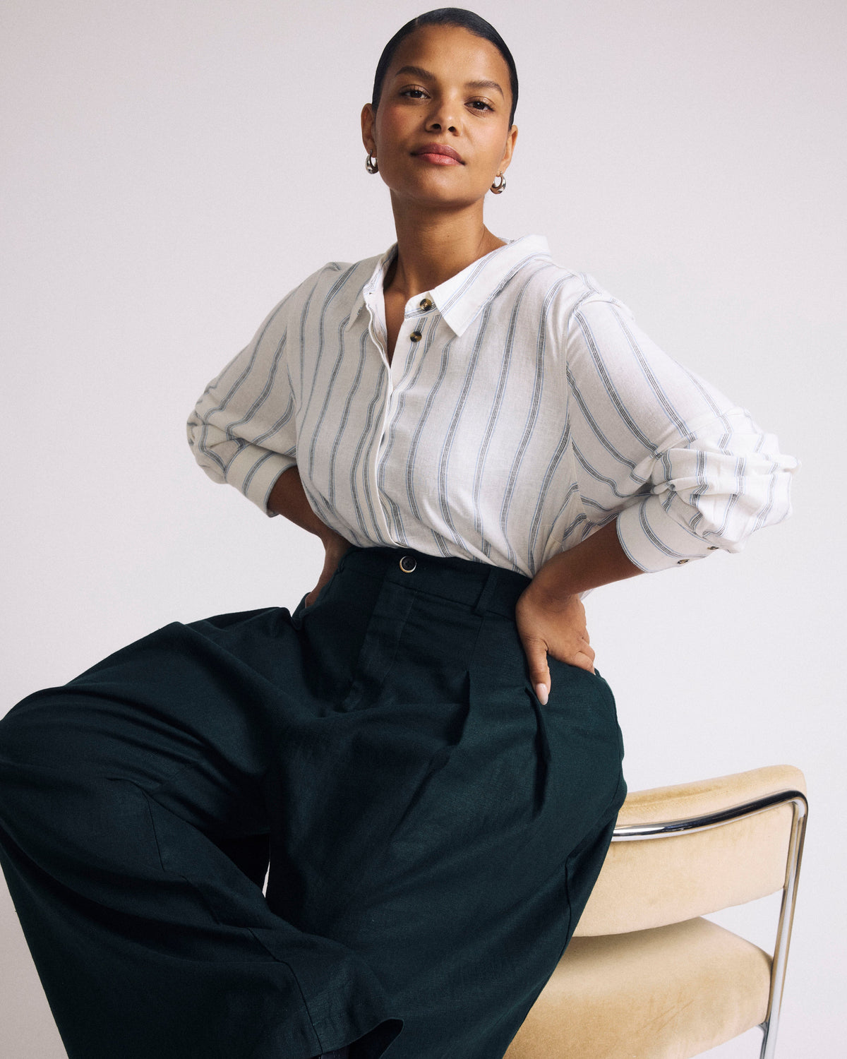 Elbe Popover Stretch Linen Blend Shirt - Mayfair Stripe