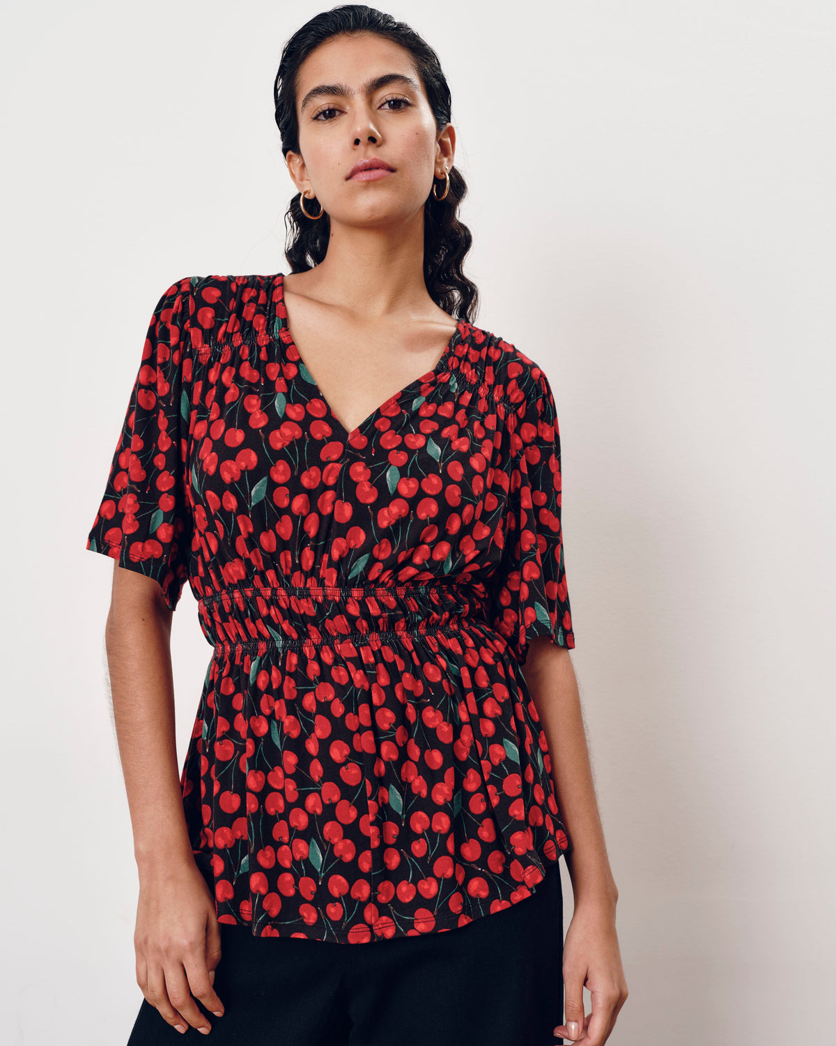 Flora Liquid Jersey Top - Very Cherry Print
