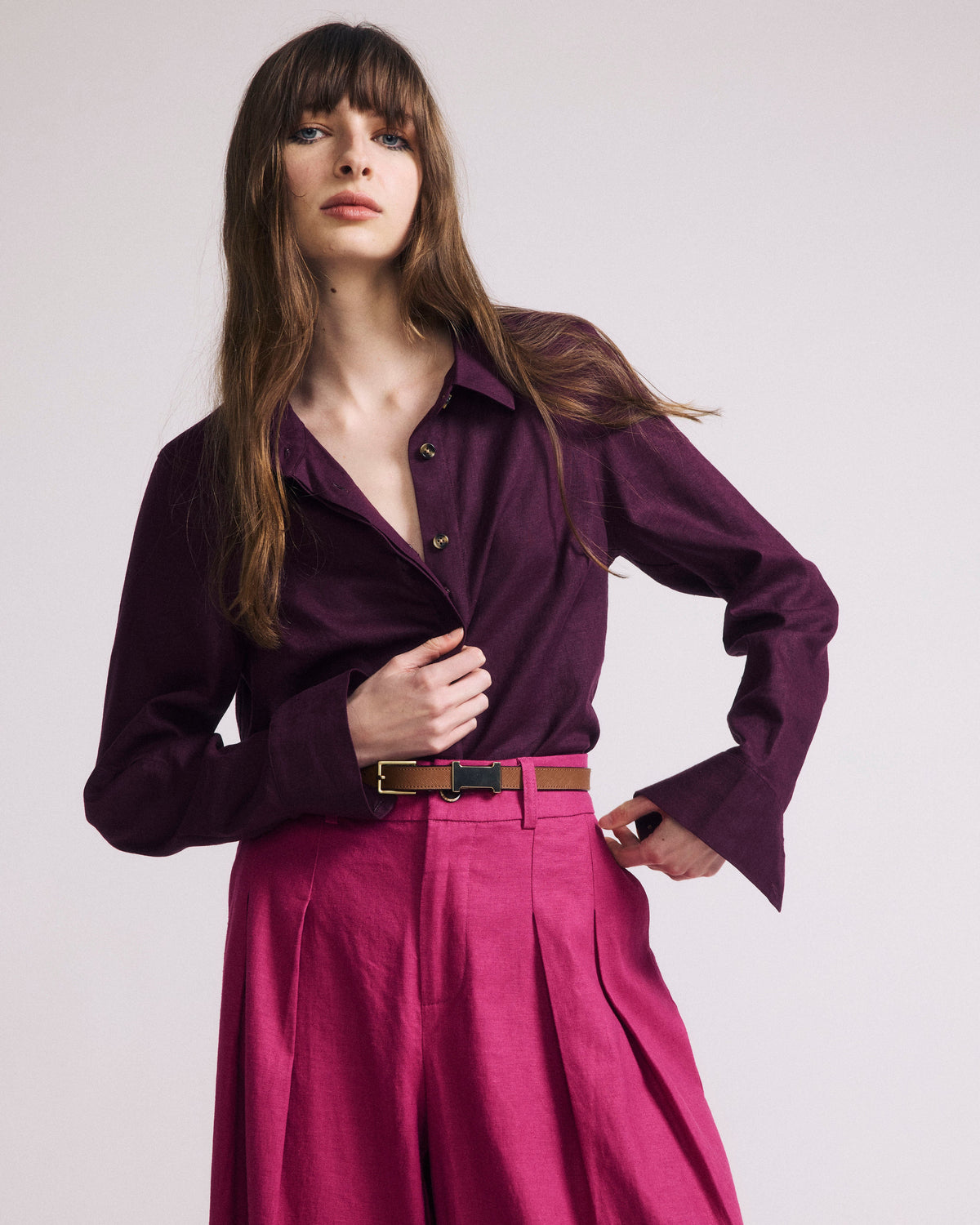 Elbe Stretch Linen Blend Shirt - Acai