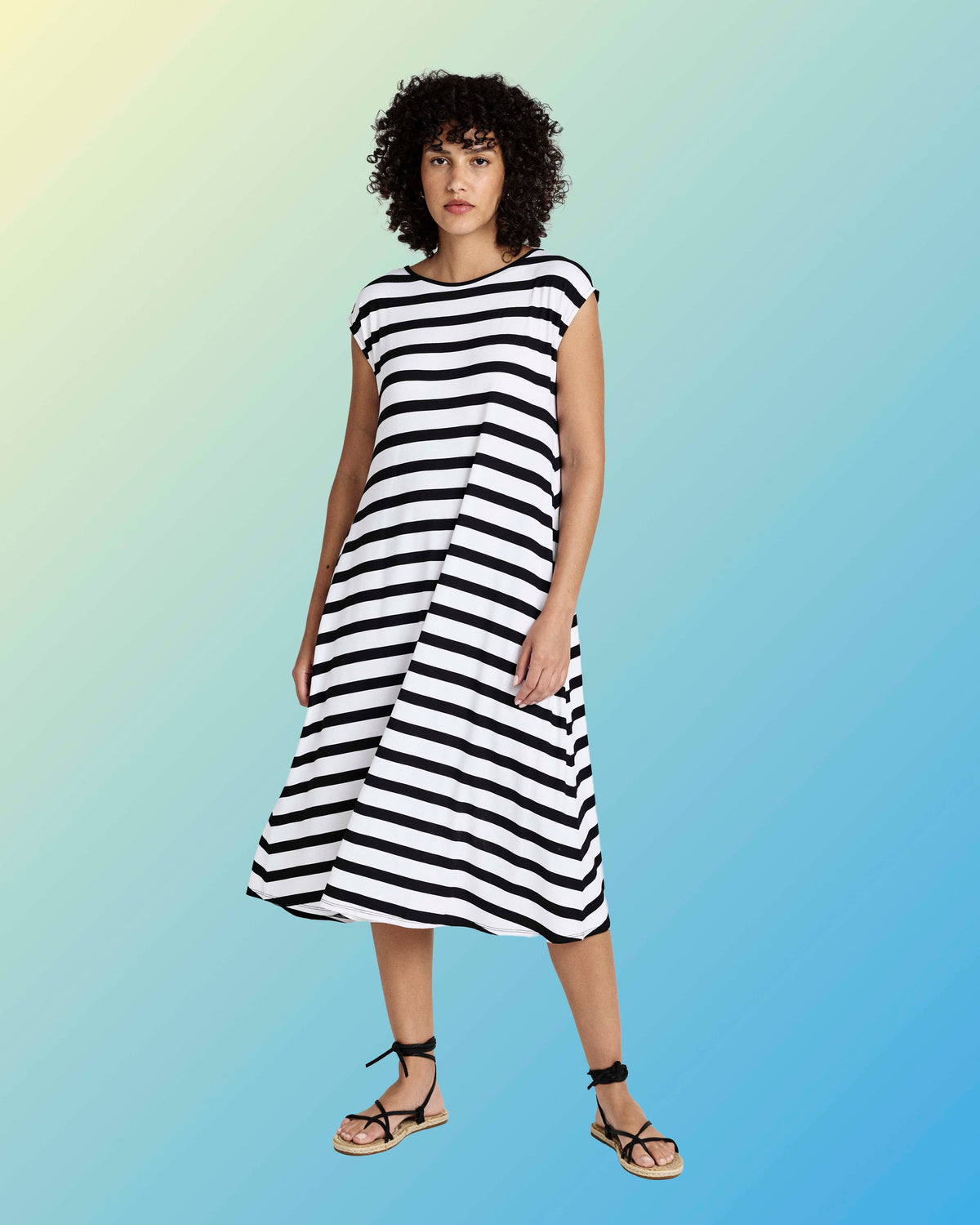 Capri Divine Jersey Flared Dress - Black/White Stripe