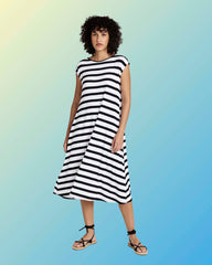 Capri Divine Jersey Flared Dress - Black/White Stripe